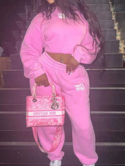 Letter Print Pocket Stretchy Tracksuit Set AR5084