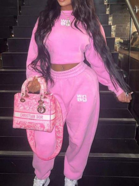 Letter Print Pocket Stretchy Tracksuit Set AR5084