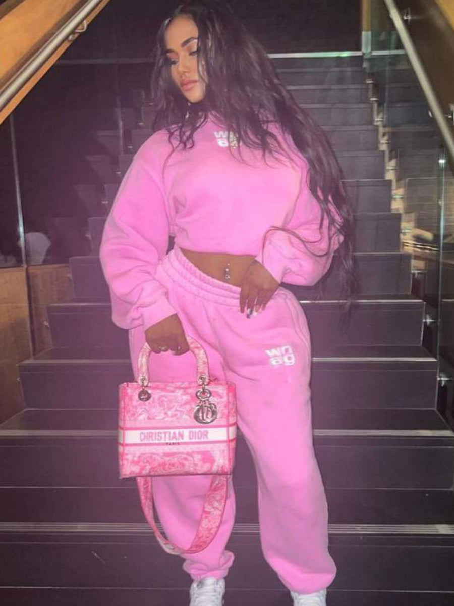 Letter Print Pocket Stretchy Tracksuit Set AR5084