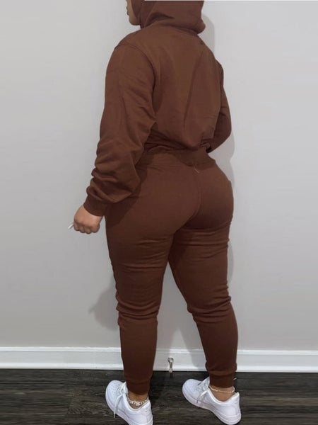 Plus Size Letter Print Kangaroo Pocket Tracksuit Set AT9055