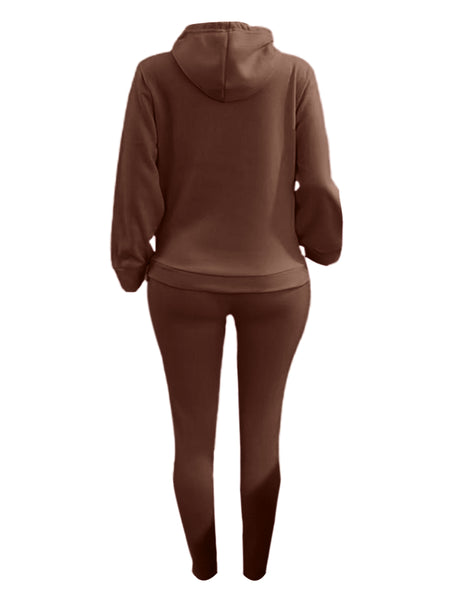 Plus Size Letter Print Kangaroo Pocket Tracksuit Set AT9055