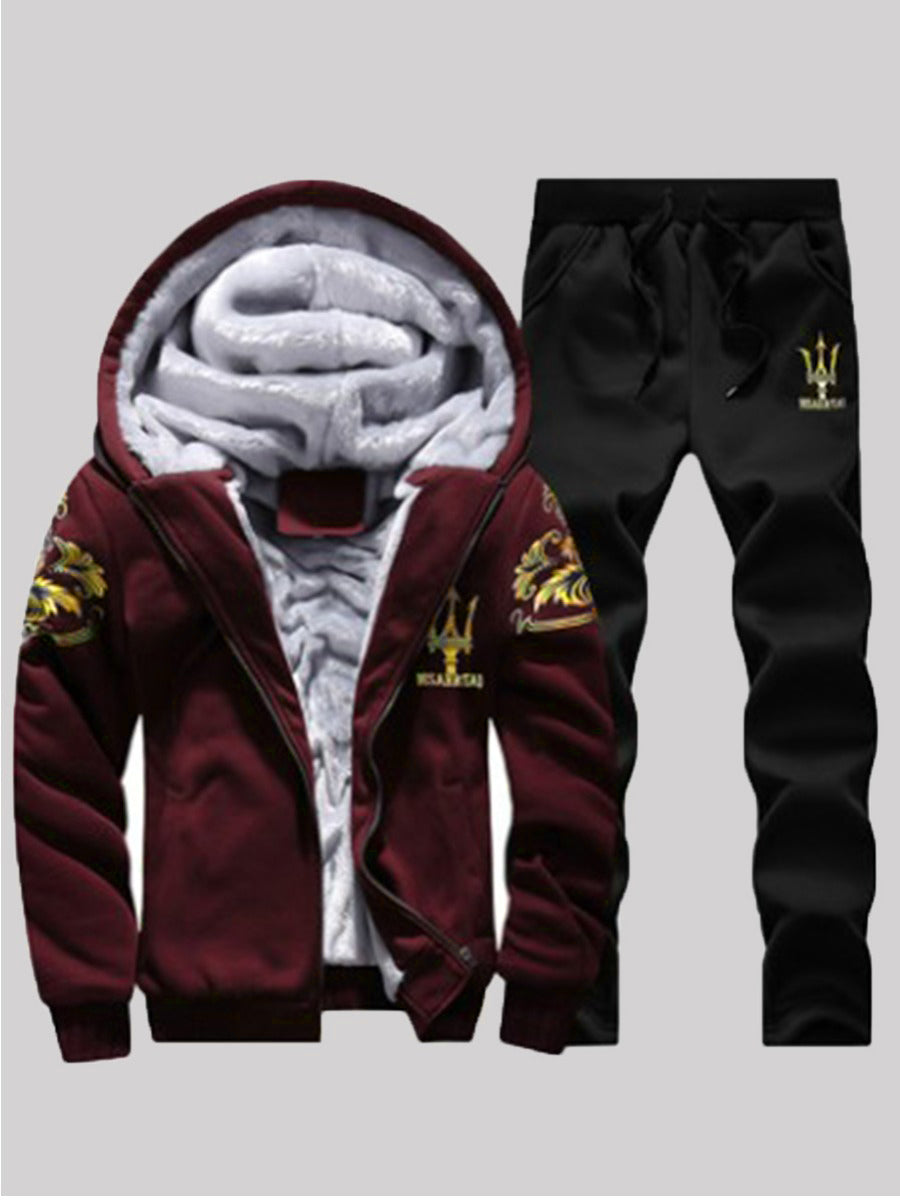 Men Hooded Collar Drawstring Tracksuit Set AT8010