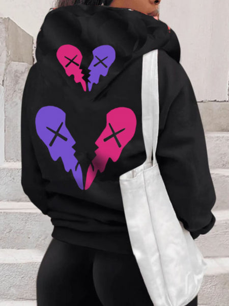 Hooded Collar Broken Heart Print Tracksuit Set AT9050