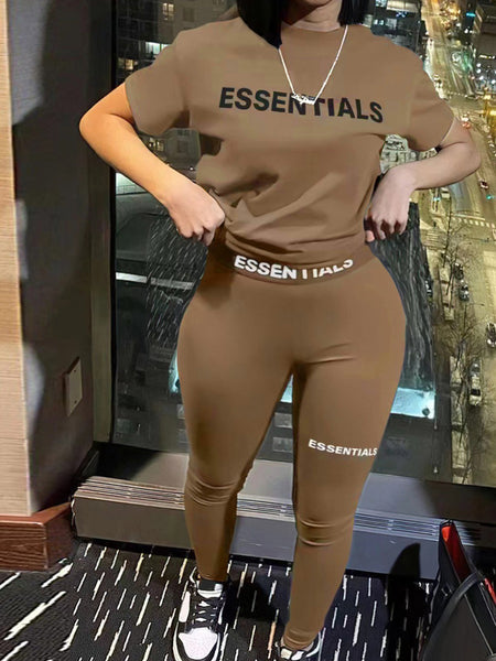 Plus Size Essentials Letter Print Pocket Design Pants Set AR5055