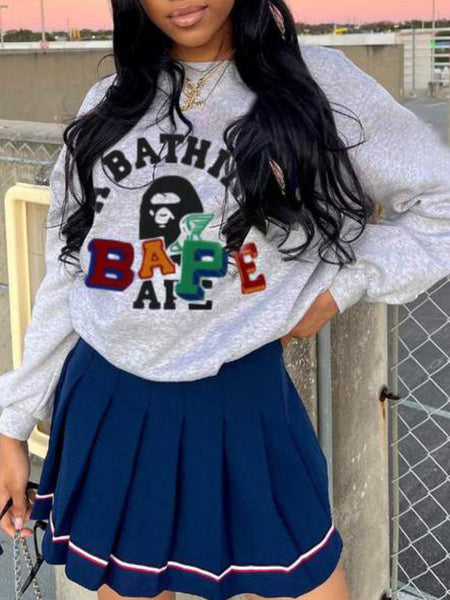 Figure Letter Print Sweatshirt AR3072