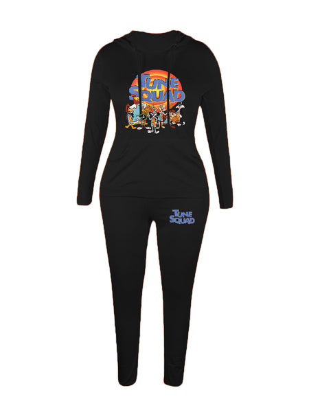 Plus Size Cartoon Letter Print Kangaroo Pocket Tracksuit Set AR7055