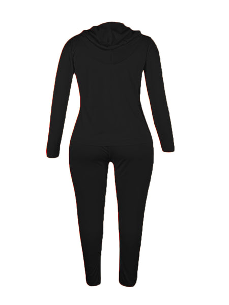 Plus Size Cartoon Letter Print Kangaroo Pocket Tracksuit Set AR7055