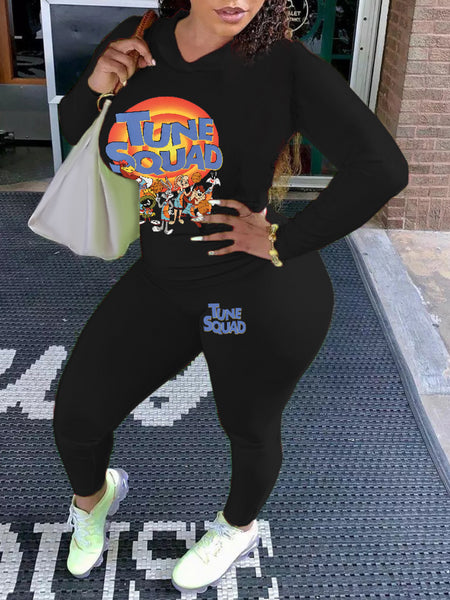 Plus Size Cartoon Letter Print Kangaroo Pocket Tracksuit Set AR7055