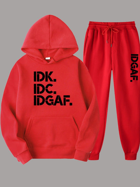 Plus Size Letter Print Kangaroo Pocket Tracksuit Set AR5064