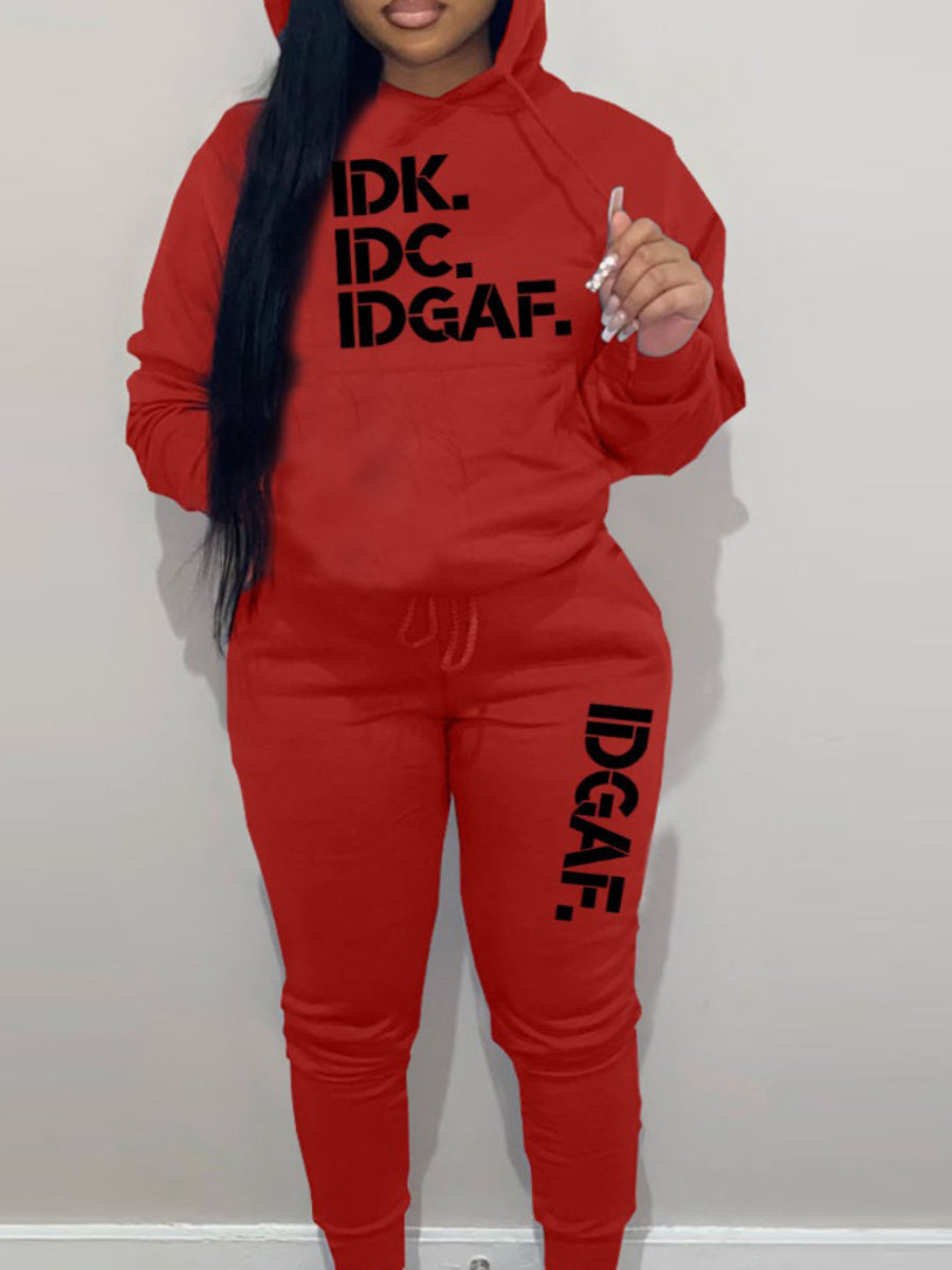 Plus Size Letter Print Kangaroo Pocket Tracksuit Set AR5064