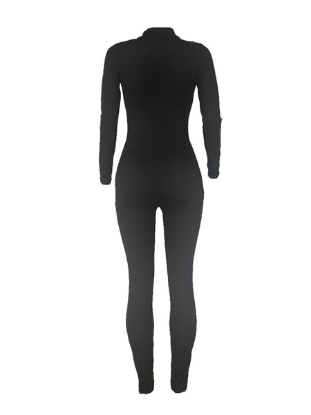 Plus Size Letter Print Zipper Design Skinny Jumpsuit AR5072