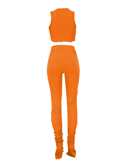 Fold Design Lace-up Slit Tracksuit Pants Set AR50125