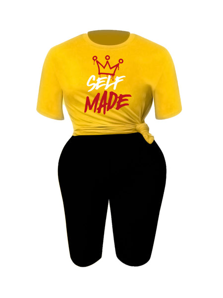 Plus Size Lip Letter Print Shorts Set AR5060