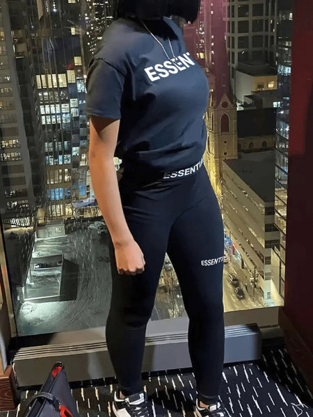 Plus Size Essentials Letter Print Pocket Design Pants Set AR5055