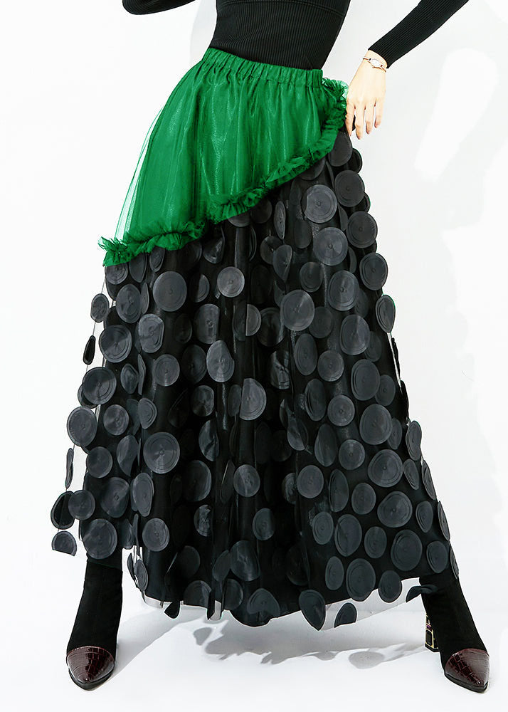 Original Design Yellow-Black Dot Elastic Waist Patchwork Wrinkled Tulle Skirt Summer LY0873