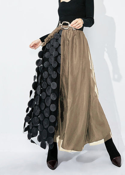 Chic Green-Black Dot Ruffled Patchwork Dot Tulle A Line Skirts Summer LY0813