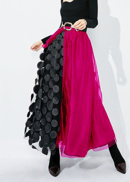 Chic Rose-Black Dot Ruffled Patchwork Dot Tulle A Line Skirts Summer LY0876