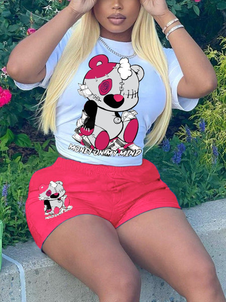 Cartoon Letter Print Shorts Set AR5012