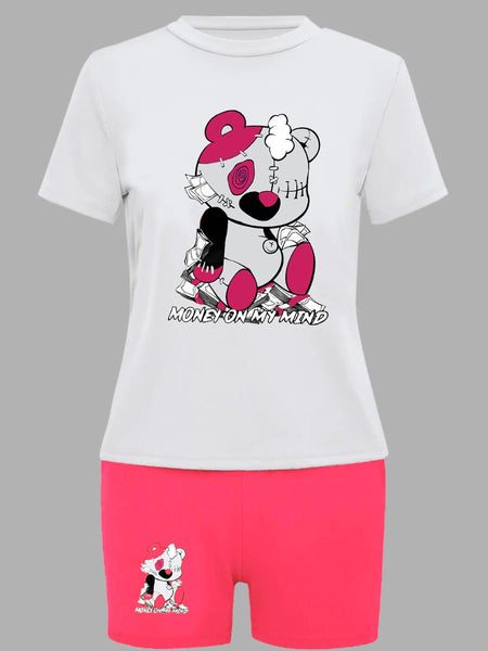 Cartoon Letter Print Shorts Set AR5012