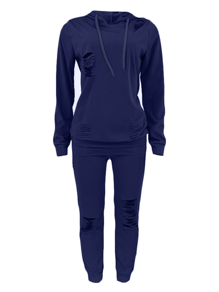 Hooded Collar Ripped Tracksuit Set AR50116