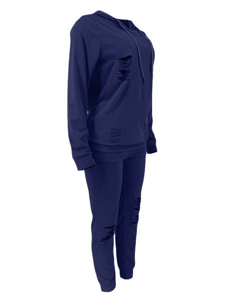 Hooded Collar Ripped Tracksuit Set AR50116