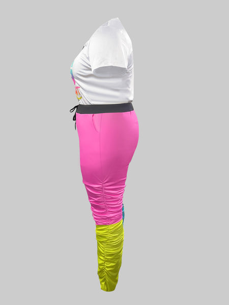 Plus Size Gradient Letter Print Drawstring Tracksuit Set BO2130