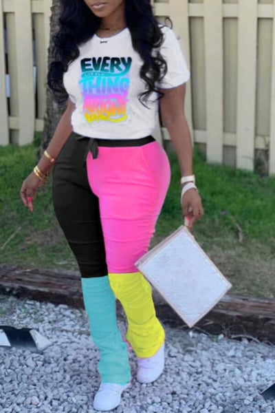 Plus Size Gradient Letter Print Drawstring Tracksuit Set BO2130