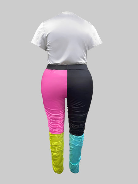 Plus Size Gradient Letter Print Drawstring Tracksuit Set BO2130