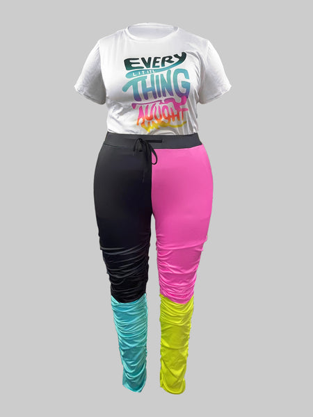 Plus Size Gradient Letter Print Drawstring Tracksuit Set BO2130