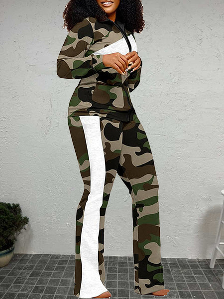 Plus Size Geometric Print Striped Flared Pants Set AT9055