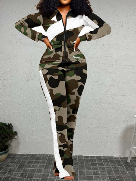 Plus Size Geometric Print Striped Flared Pants Set AT9055