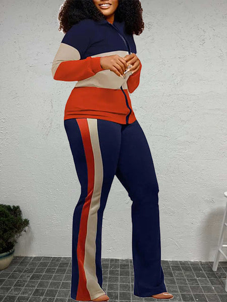 Plus Size Geometric Print Striped Flared Pants Set AT9055