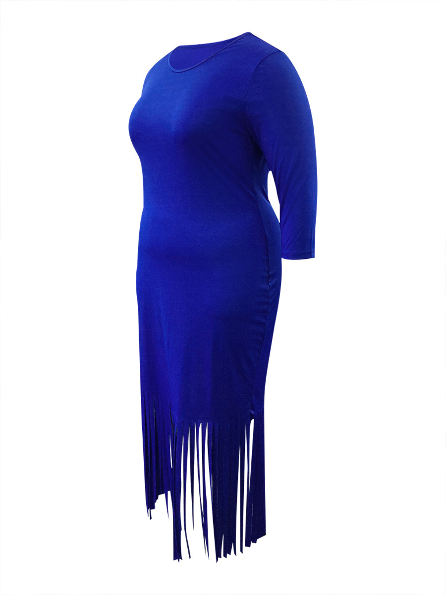 Plus Size Tassel Design Solid Color Bodycon Skinny Dress AR3071