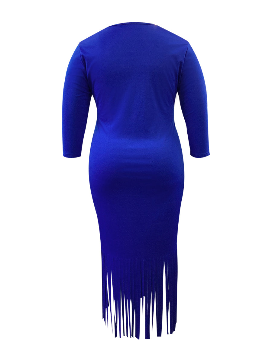 Plus Size Tassel Design Solid Color Bodycon Skinny Dress AR3071