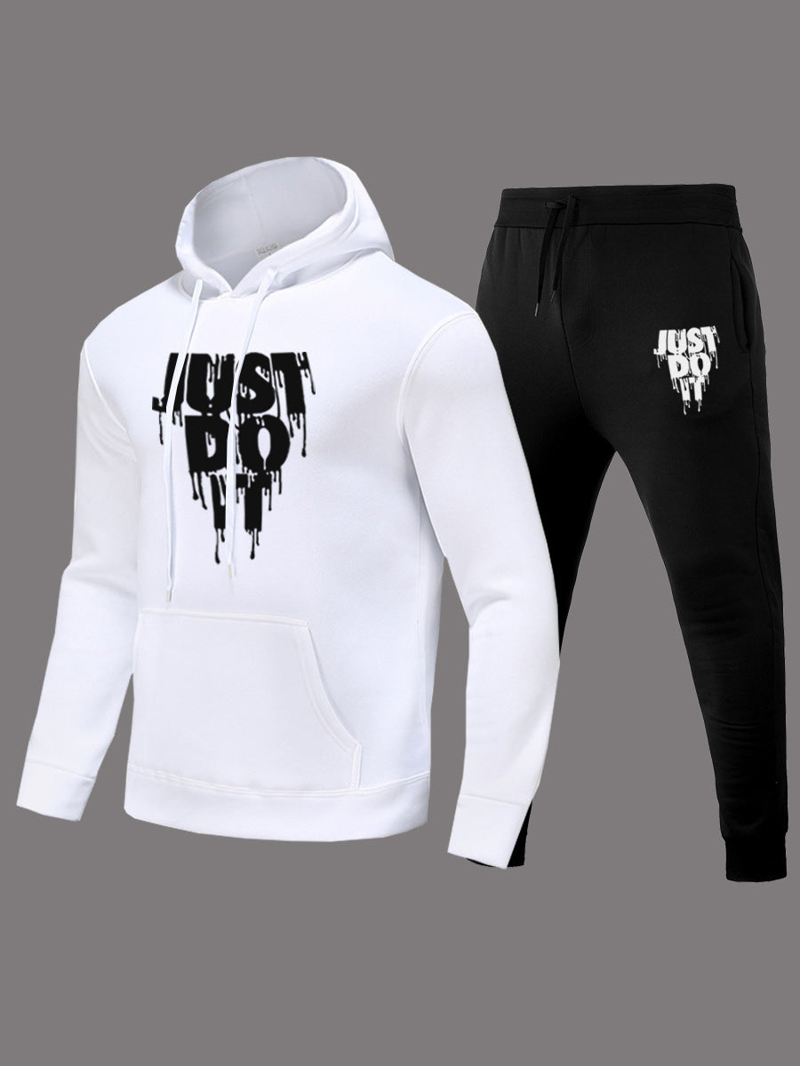 Just Do It Letter Print Kangaroo Pocket Print Hoodie AR501