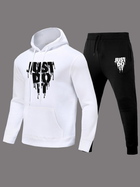 Just Do It Letter Print Kangaroo Pocket Print Hoodie AR501