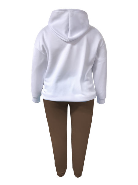 Plus Size Lip Letter Print Kangaroo Pocket Tracksuit Set BO1113