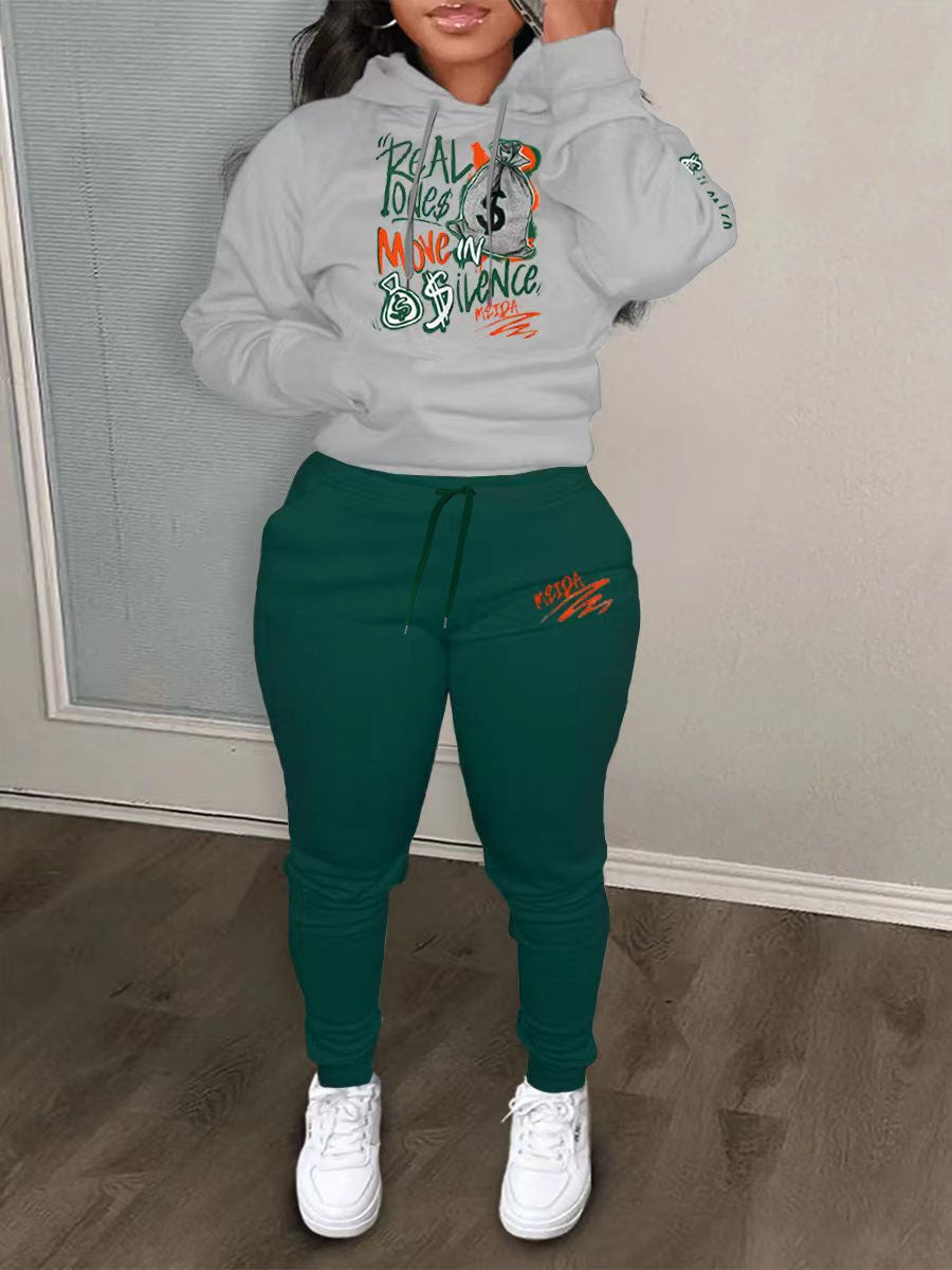 Teddy Bear Letter Print Kangaroo Pocket Tracksuit Set BO2116