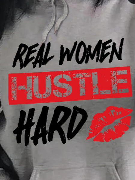 Plus Size Hustle Hard Lip Letter Print Kangaroo Pocket Tracksuit Set AR5015