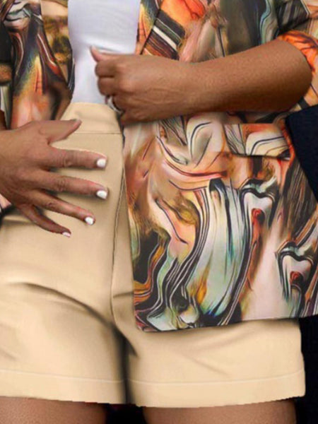 Plus Size Gradient Blazer Shorts Set AR50110