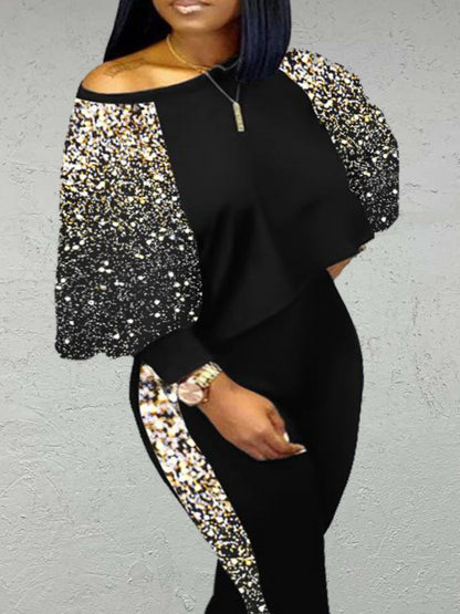 Plus Size Crop Top Leopard Print Skinny Pants Set AT9052