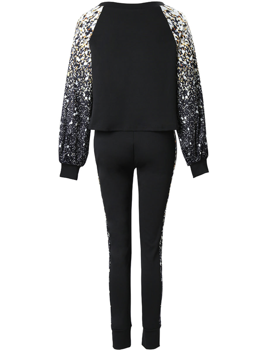 Plus Size Crop Top Leopard Print Skinny Pants Set AT9052
