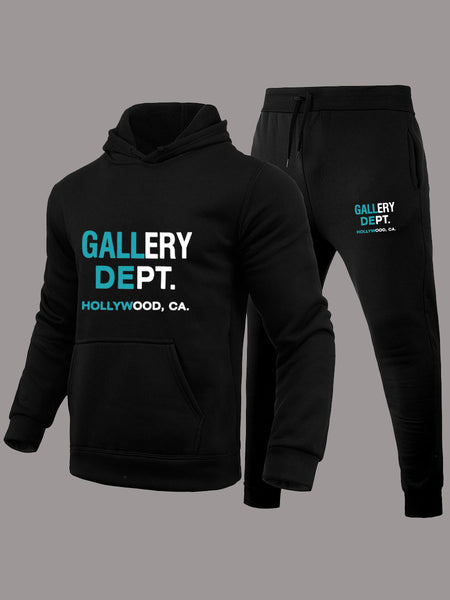 Men Letter Print Kangaroo Pocket Tracksuit Set BO5023 Furdela