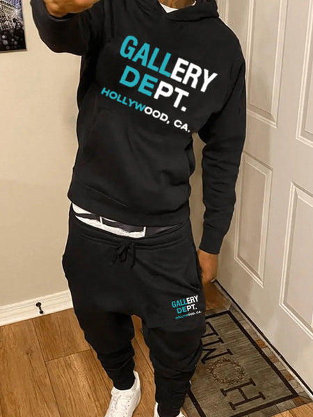 Men Letter Print Kangaroo Pocket Tracksuit Set BO5023 Furdela