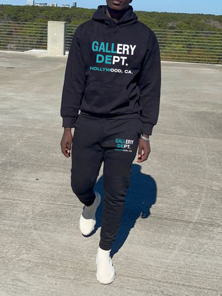 Men Letter Print Kangaroo Pocket Tracksuit Set BO5023 Furdela