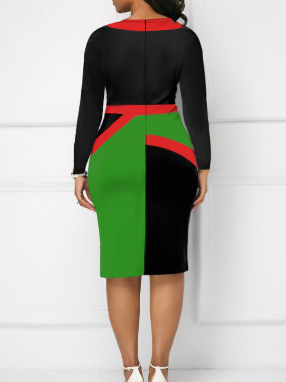 BASICS Plus Size Color Lump Patchwork Slit Bodycon Dress BO2127
