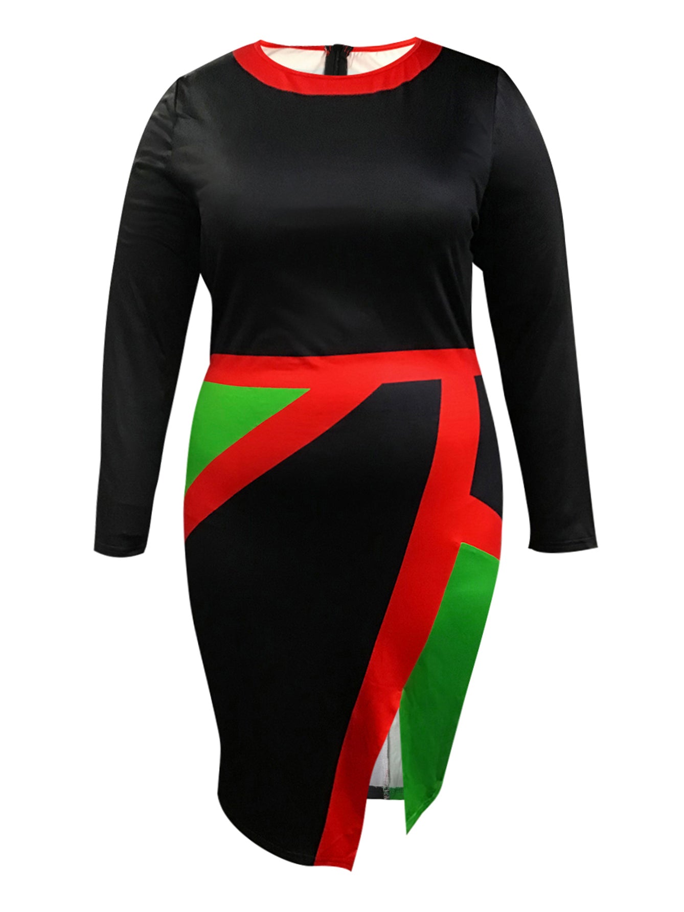 BASICS Plus Size Color Lump Patchwork Slit Bodycon Dress BO2127