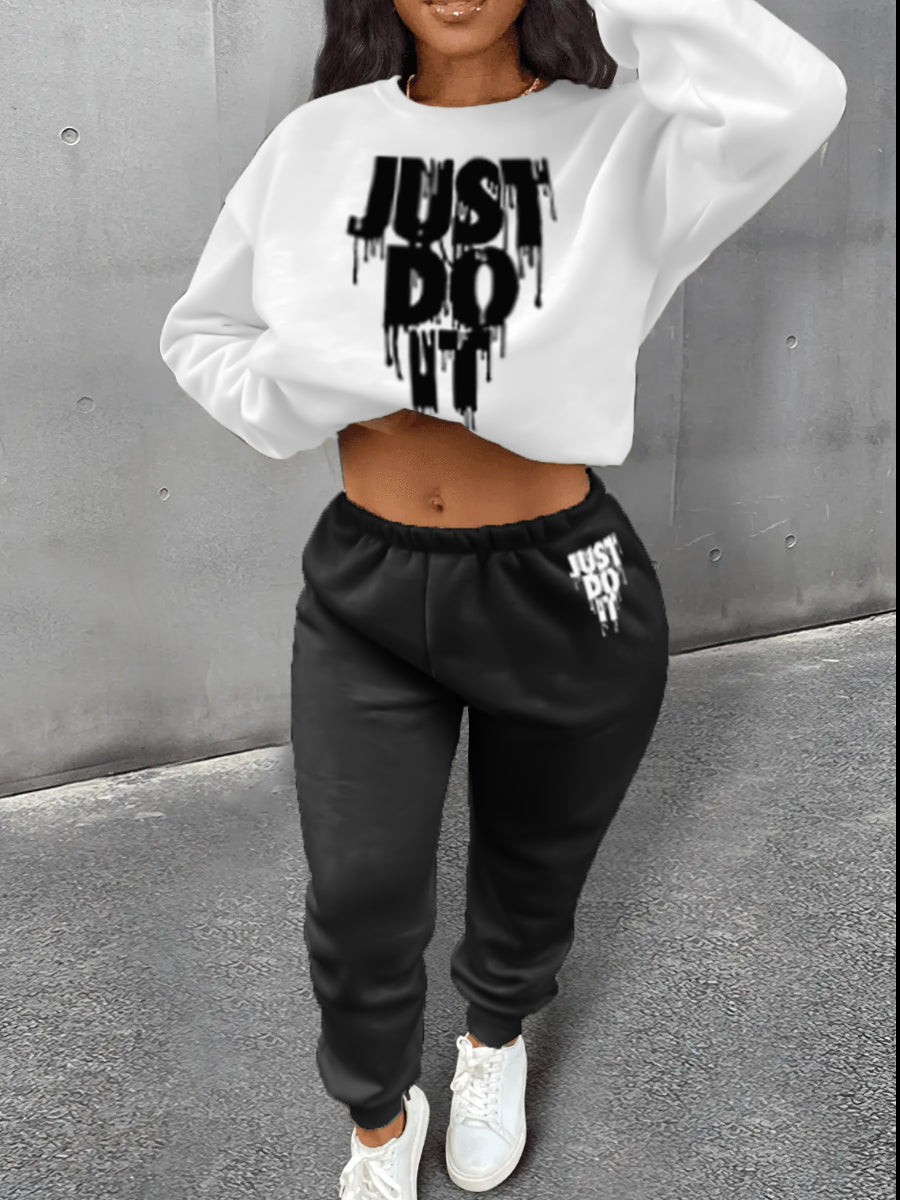 Just Do It Letter Print Kangaroo Pocket Print Hoodie AR501