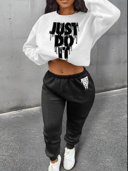 Just Do It Letter Print Kangaroo Pocket Print Hoodie AR501