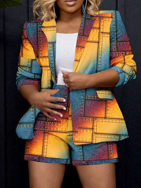 Plus Size Gradient Blazer Shorts Set AR50110